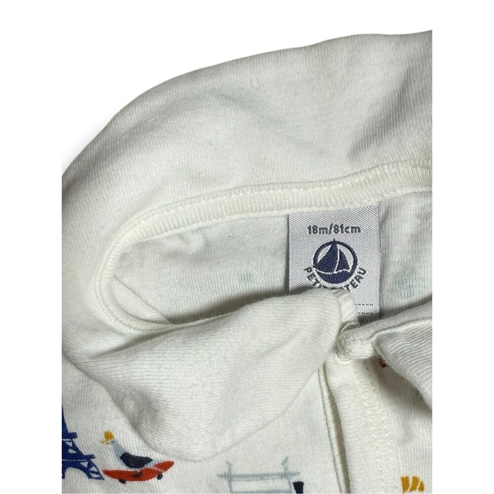 Le Petit Bateau White Multi Baby Front Snap Parisian Print Footie 18 month - Picture 5 of 5